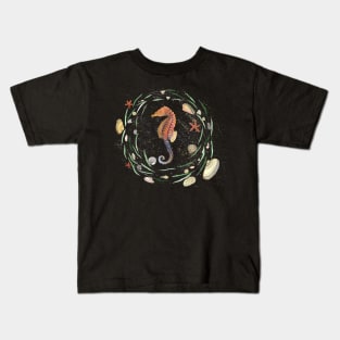 Seahorse with nautical wreath in watercolor Kids T-Shirt